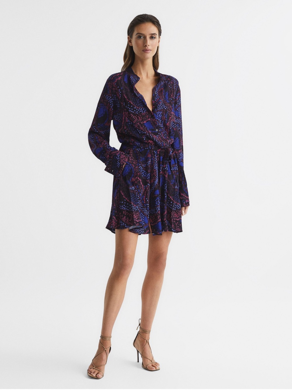 REISS Sienna Printed Mini Dress in Purple